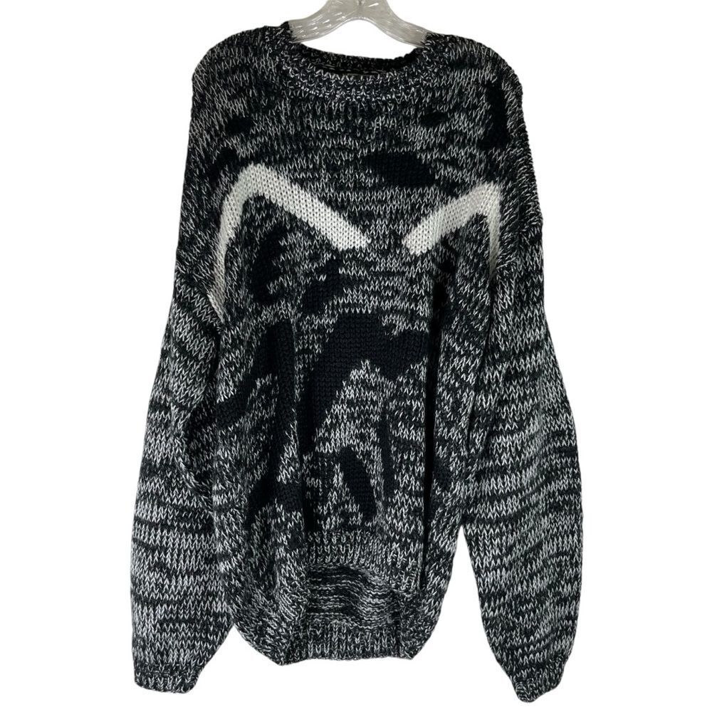 Le Tigre Vintage 90s Sweater Black White Abstract Acrylic Grandpa Open Knit 2X